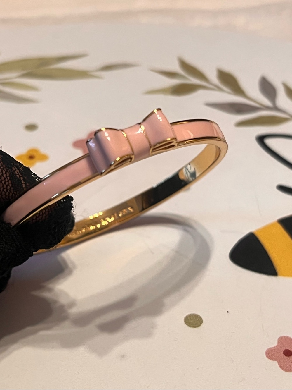 kate spade Gold-Tone Pink Enamel Bow Bangle Bracelet